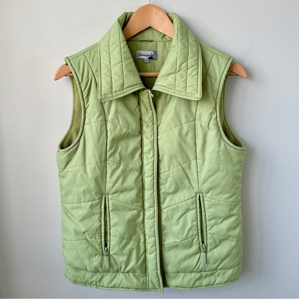 Vintage lime light green puffer vest with pockets